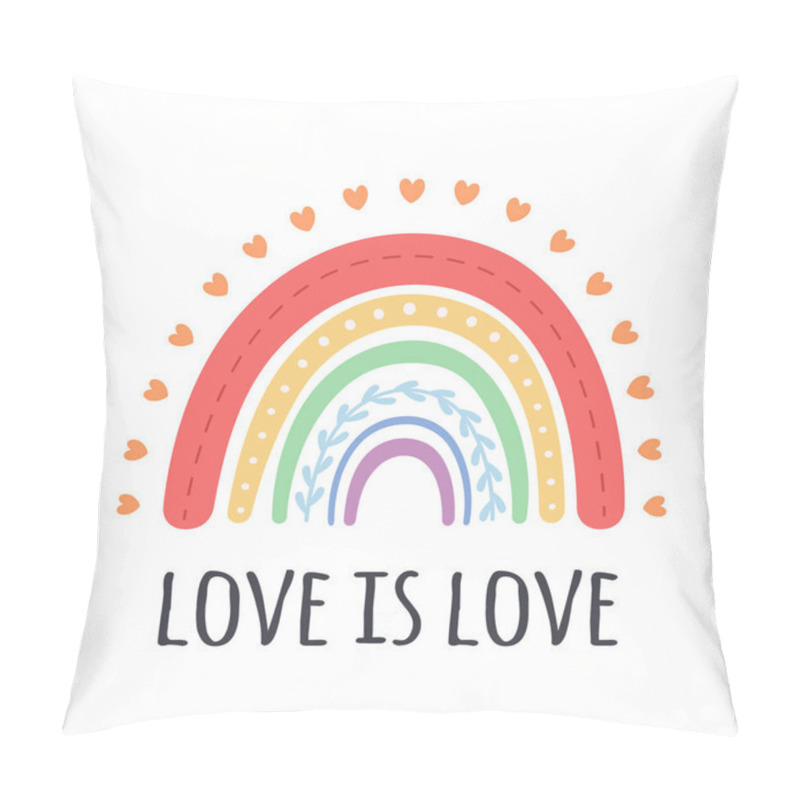 Personality  Colorful LGBT Rainbow With Hearts. Love Is Love. Romantic, Love And Valentine's Day Concept. Vector Illustration Pillow Covers