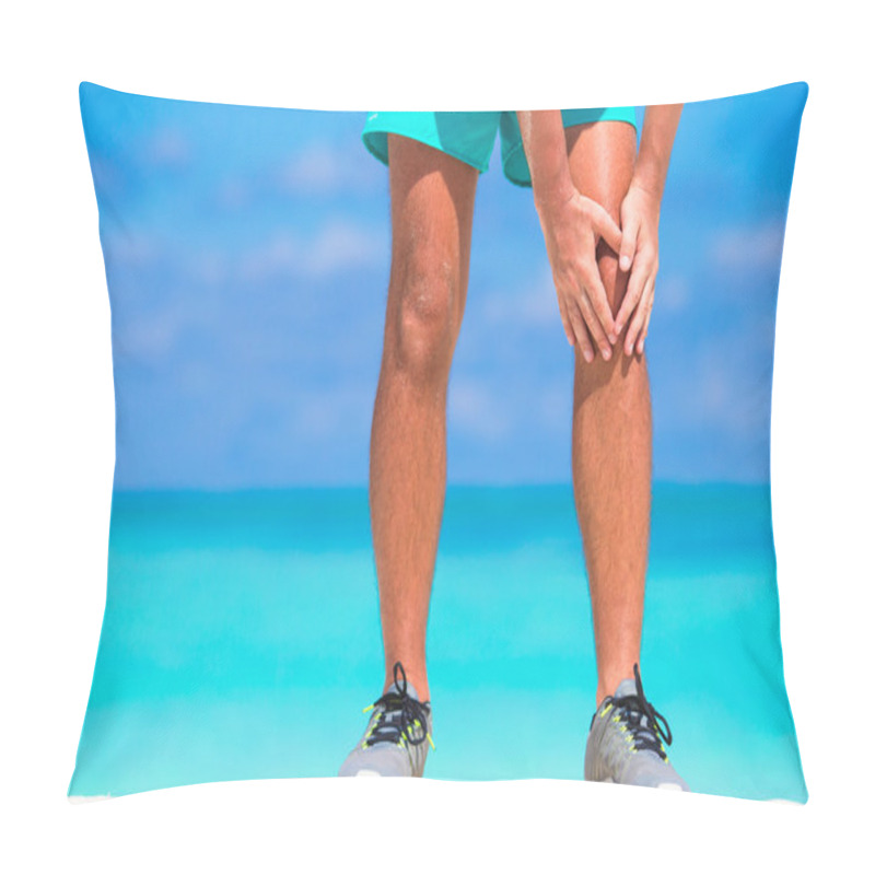 Personality  Male Athlete Suffering From Pain In Leg While Exercising On White Beach Pillow Covers