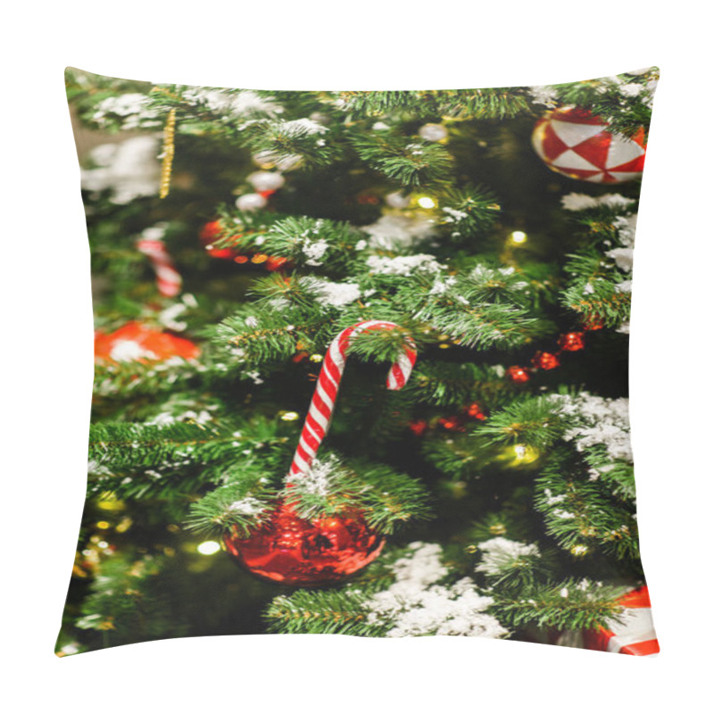 Personality  Photo Of Christmas Tree With Red Balls, Caramel Canes Pillow Covers