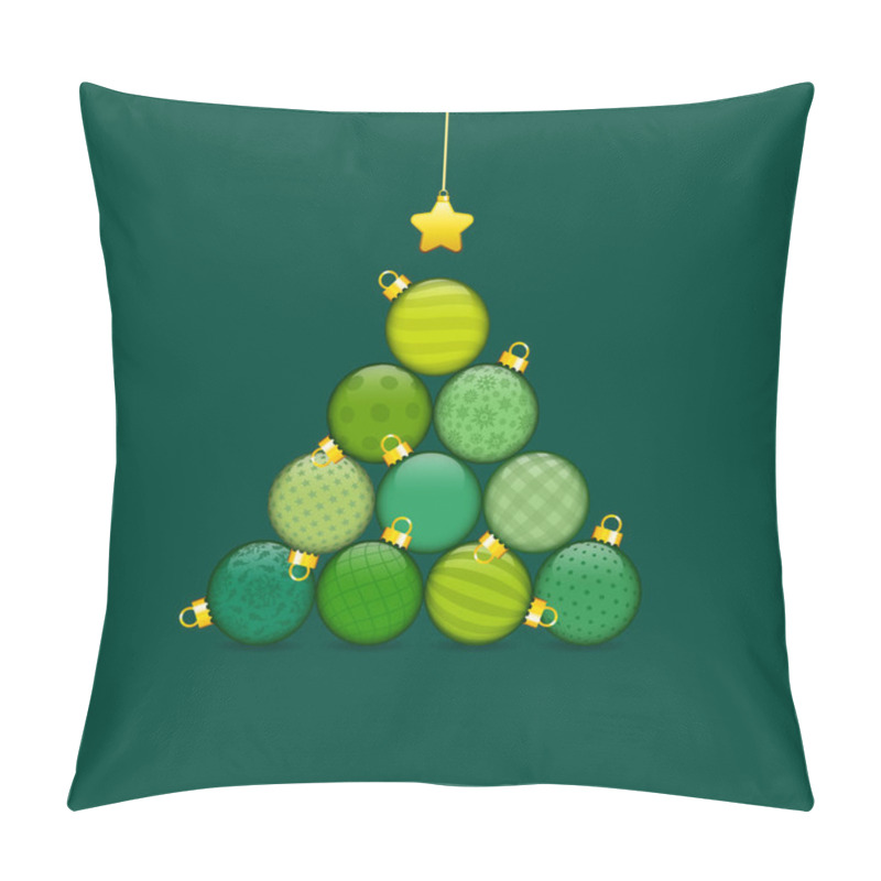 Personality  Christmas Tree Made Of Stapled Baubles With Pattern Green And Gold Pillow Covers