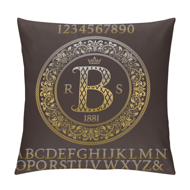 Personality  Patterned Gold Letters And Numbers With Initial Monogram. Elegant Patterned Font And Elements Kit For Logo Design. Pillow Covers