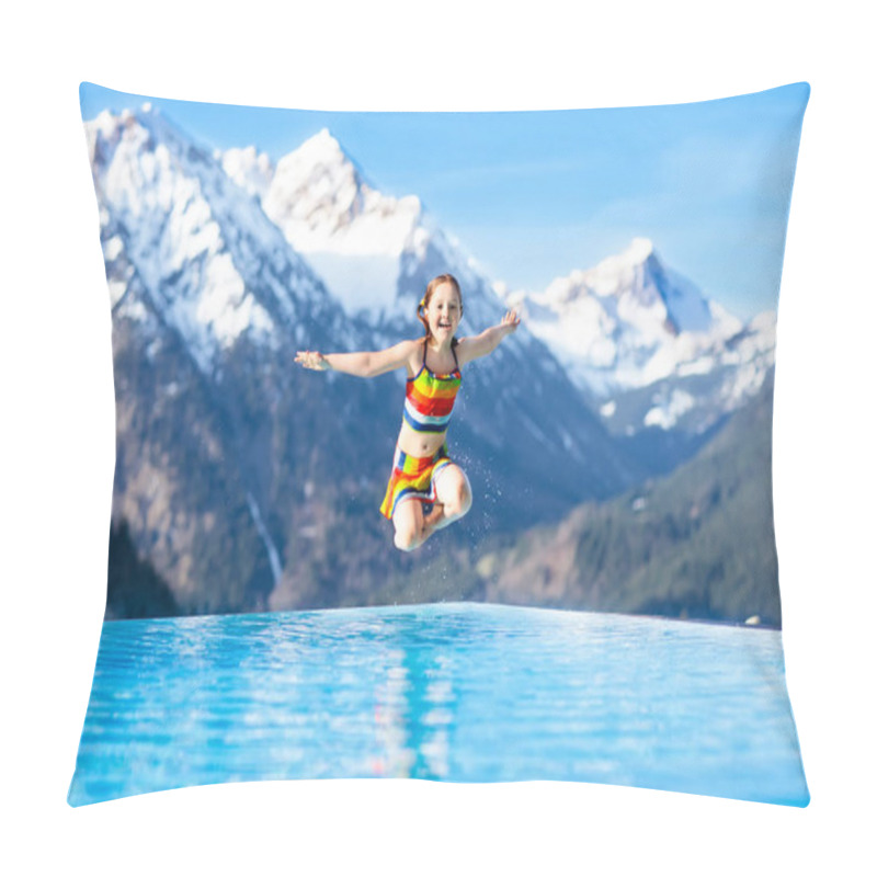 Personality  Child In Outdoor Swimming Pool Of Alpine Resort Pillow Covers