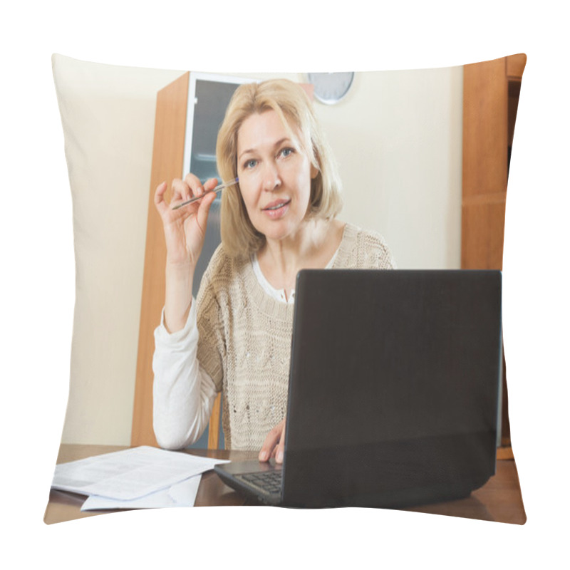 Personality  Serious Mature Woman With Documents Pillow Covers