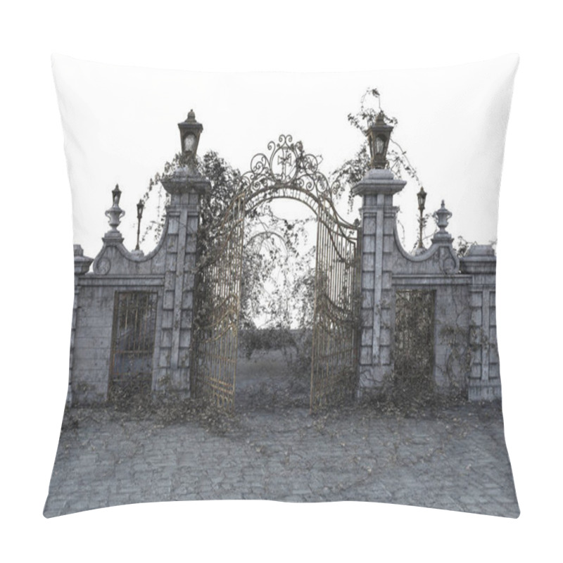 Personality  3D Illustration Of Stone Iron Gate Pillow Covers