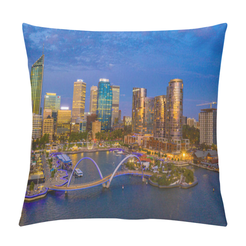 Personality  PERTH, AUSTRALIA, JANUARY 17, 2020: Night View Of Skyline Of Elizabeth Quay In Perth, Australia Pillow Covers