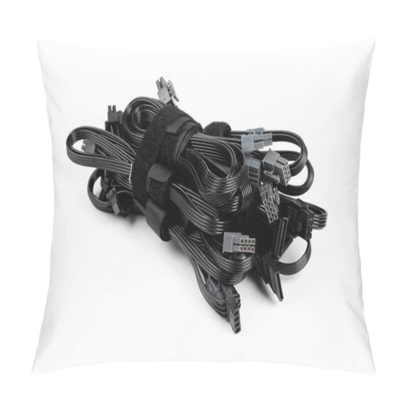 Personality  Black Modular Power Supply Unit Cables Set, Psu Cords Put Together Isolated On White. Many Power Cables, Modern Pc Assembly Parts. Cable Management Concept, Product Photo Pillow Covers