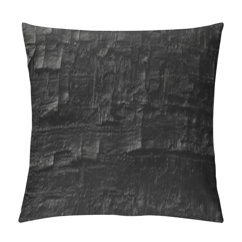 Personality  Dark Black Background Of Rough Burnt Wood, Soot, And Ash. Burn Texture. Pillow Covers