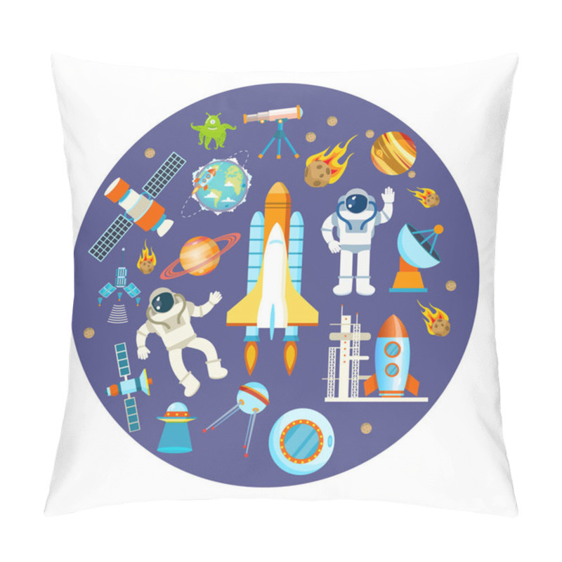 Personality  Set Of Space Objects. Space Theme, Flight Astronaut On Ship. Pillow Covers