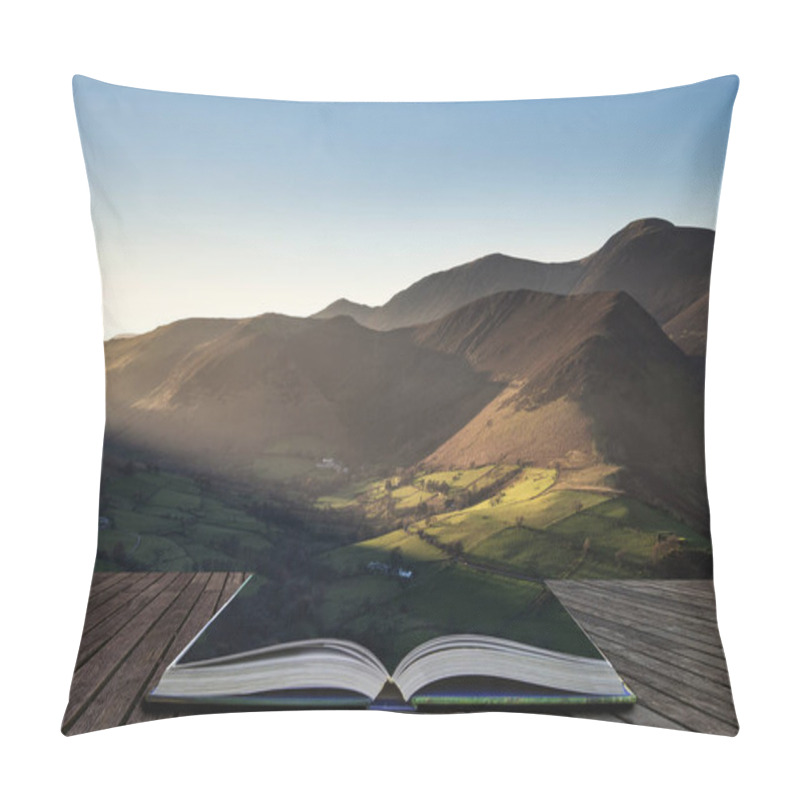 Personality  Stunning Landscape Image Of Sun Beams Lighting Up Small Area Of Mountain Side In Lake District Coming Out Of Pages Of Open Story Book Pillow Covers