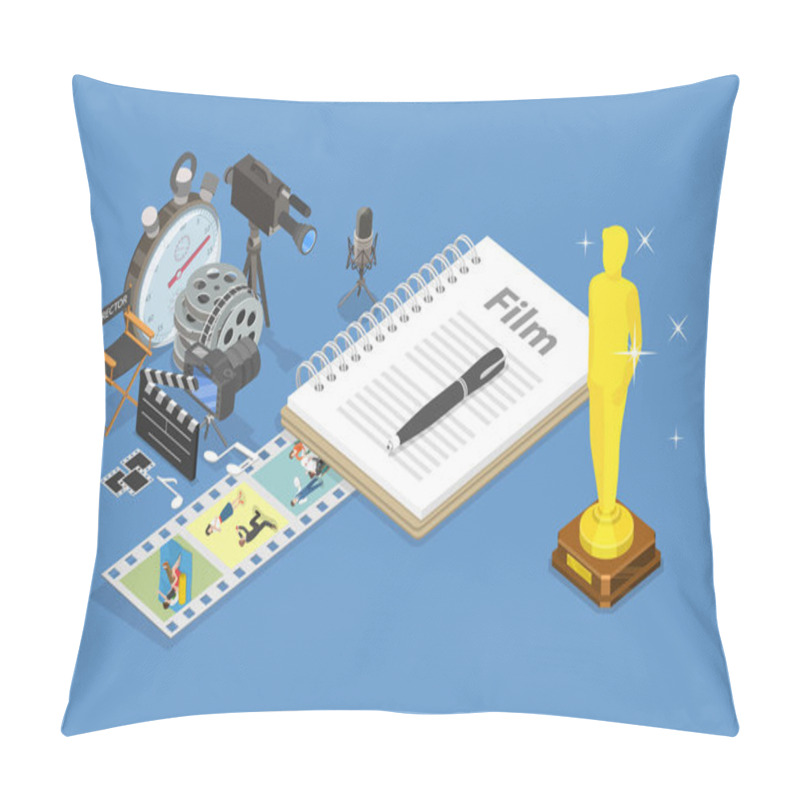 Personality  3D Isometric Flat Vector Set Of Oscar Award, Filmmaking And Cinematography Pillow Covers