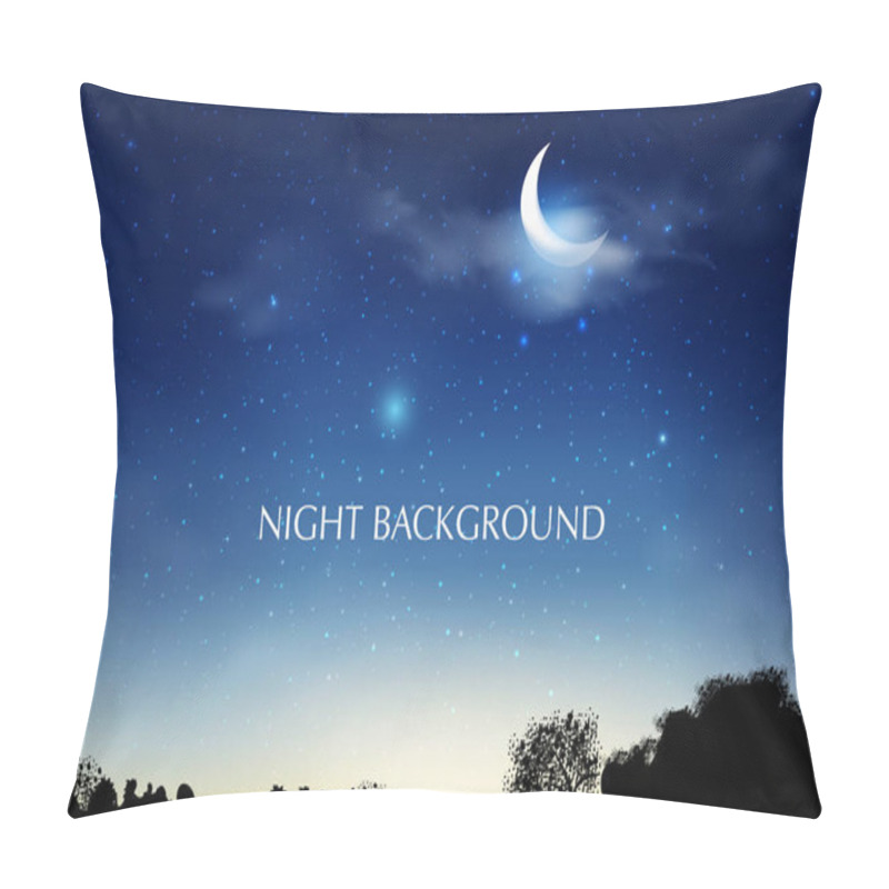 Personality  Blue Dark Night Sky Background With Half Moon, Clouds And Stars. Moonlight Night. Vector Illustration. Milkyway Cosmos Background Pillow Covers