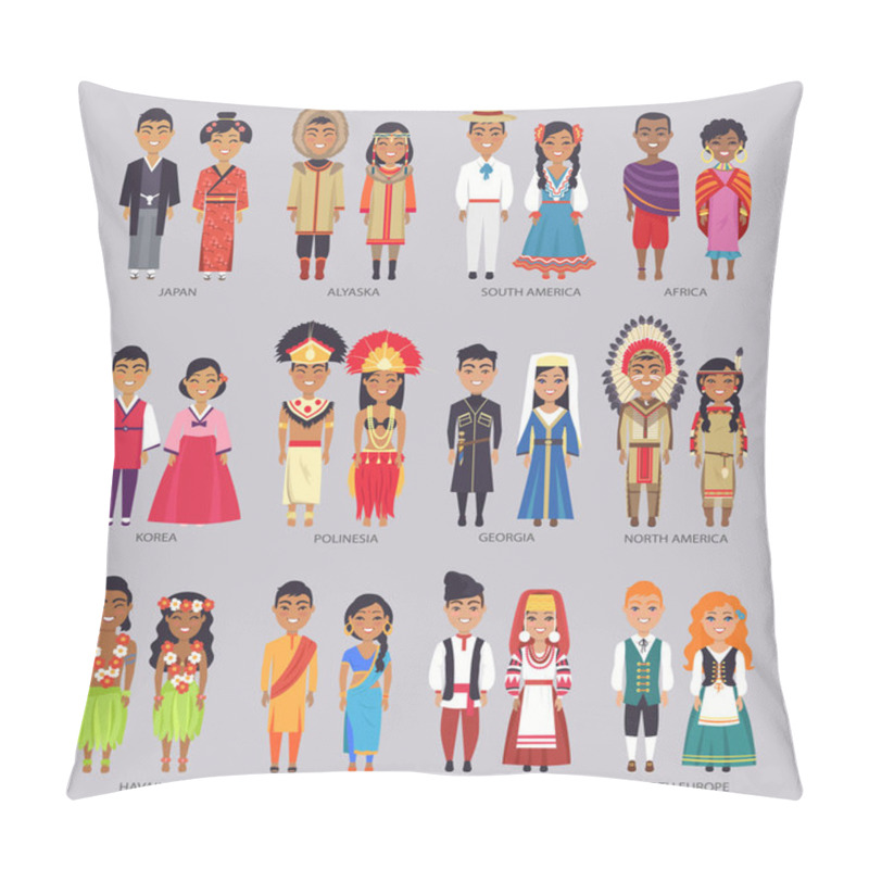 Personality  Couples In Traditional Clothes Present Countries Pillow Covers