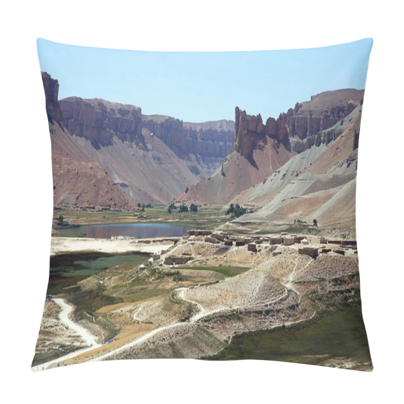 Personality  Band-e Amir Lakes Near Bamyan (Bamiyan) In Central Afghanistan. Band E Amir Was The First National Park In Afghanistan. View Of The Red Hindu Kush Mountains Near Band E Amir Lakes In Afghanistan. Pillow Covers