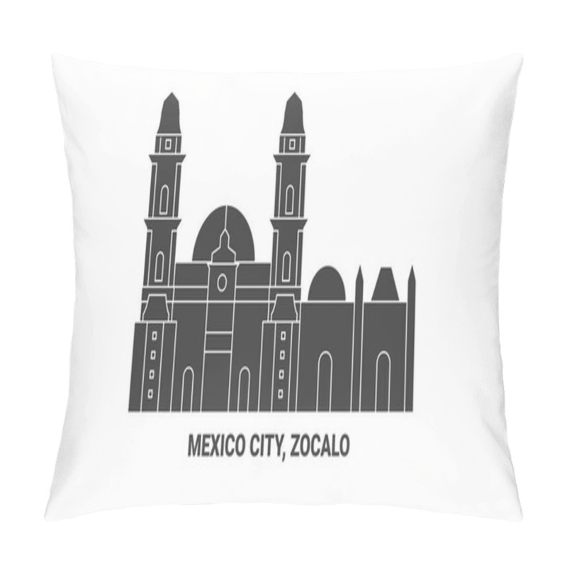 Personality  Mexico City, Zocalo Travel Landmark Line Vector Illustration Pillow Covers