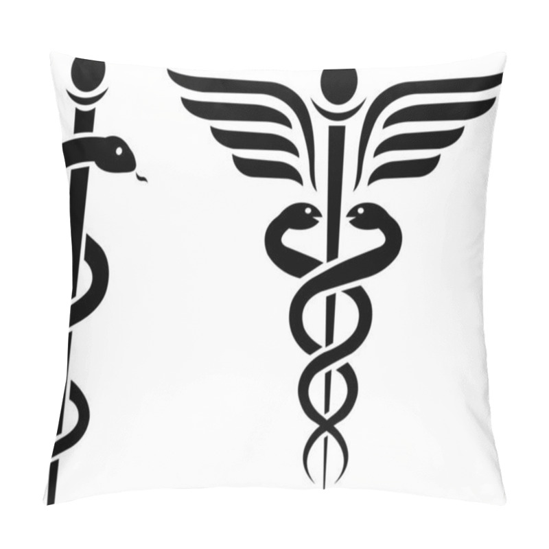 Personality  Snake Medical Symbol Icons With Stick And Wings Vector Isolated On White Background. Caduceus Of Hermes Healthcare Flat Icon For Medical Apps And Websites. Pillow Covers