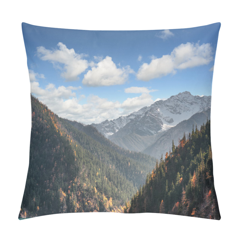 Personality  Fantastic View Of Snow-capped Mountains On Blue Sky Background Pillow Covers