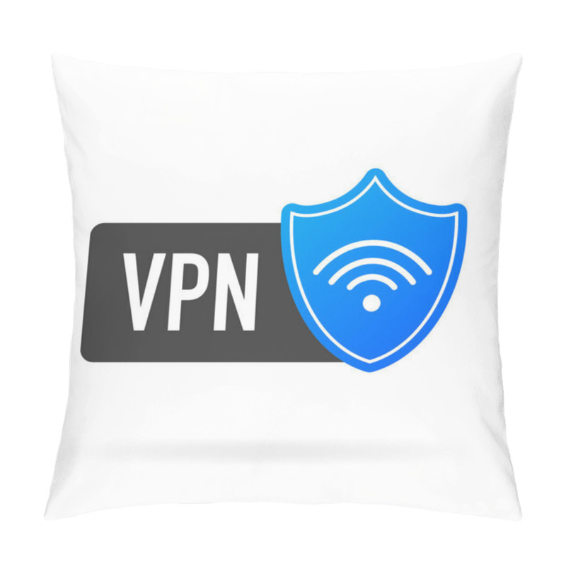 Personality  VPN Flat Blue Secure Label On White Background. Vector Illustration. Pillow Covers