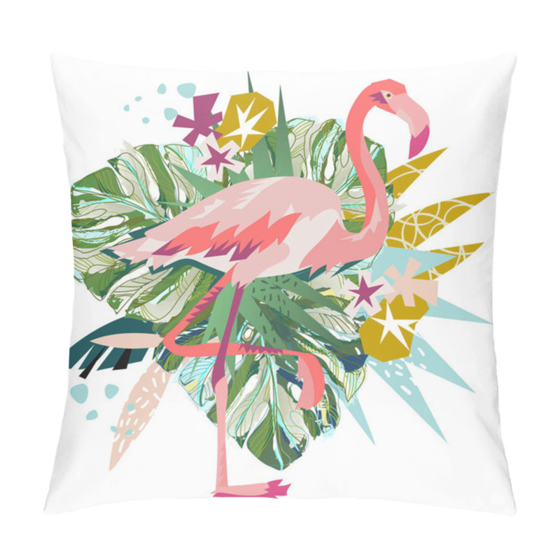 Personality  Pink Flamingo Illustration Isolated On White Background. Pillow Covers