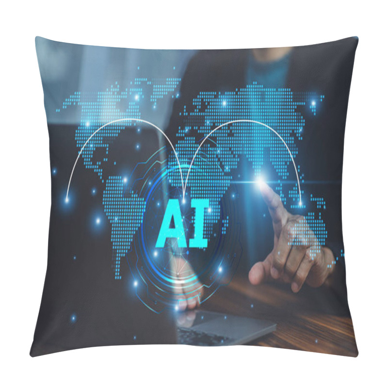 Personality  Businessman Utilizing AI In Logistics Management To Optimize Supply Chain Operations, Reducing Delivery Times And Improving Customer Satisfaction. Pillow Covers