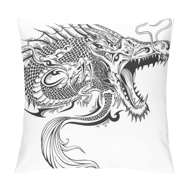 Personality  Dragon Doodle Sketch Tattoo Vector Pillow Covers