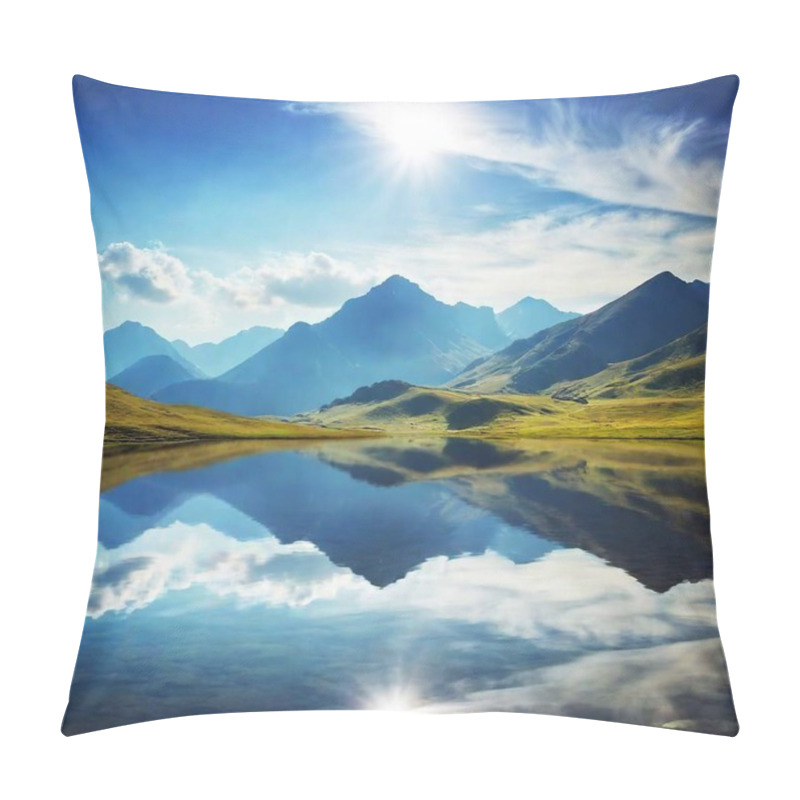 Personality  Surreal Dreamscapes,  A Landscape Where Mountains Float, Casting Moving Shadows On A Vibrant Grassland. Pillow Covers