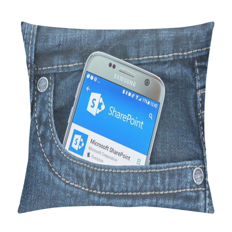 Personality  MONTREAL, CANADA - SEPTEMBER 8, 2018: Microsoft SharePoint Mobile App. Microsoft SharePoint Is A Browser-based Collaboration And Document Management Platform From Microsoft Pillow Covers