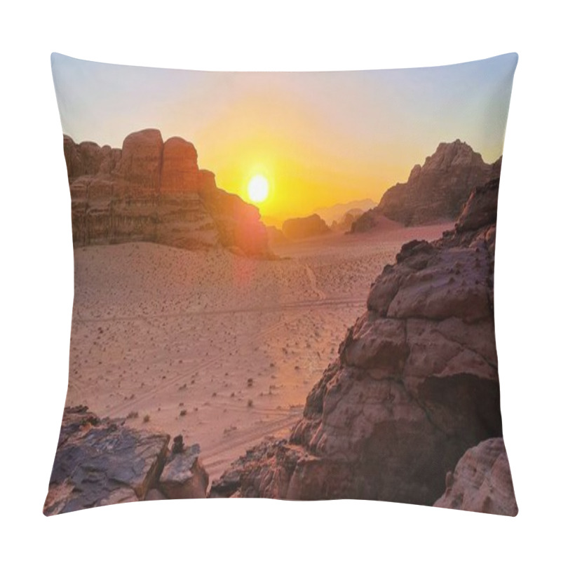 Personality  Epic Sunsets Over Wadi Rum, As The Day Ends, The Sky Transforms Into A Canvas Of Vibrant Colors, Casting A Magical Glow Over The Entire Landscape, Wadi Rum, Jordan. Pillow Covers