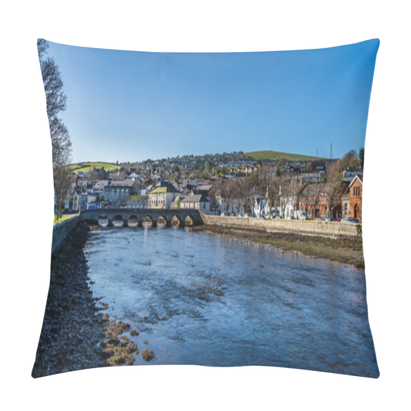 Personality  Old Stone Arch Bridge Over River Vartry In Wicklow Village, Ireland. Small Town Residential District At Autumn. Pillow Covers