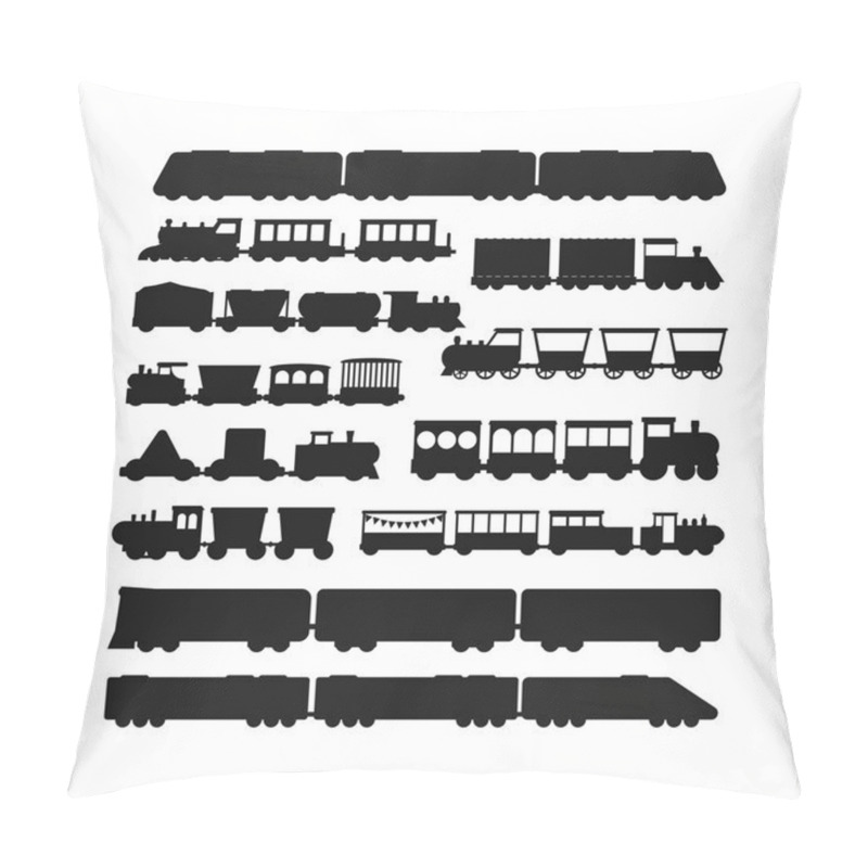 Personality  Set Vector Black Silhouette Silhouettes Of Trains. Pillow Covers