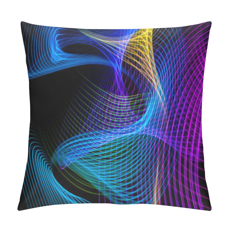 Personality  Abstract Rainbow Neon Glowing Crossing Lines Pattern.  Dark Background Of Colorful Neon Glowing Light Shapes Pillow Covers