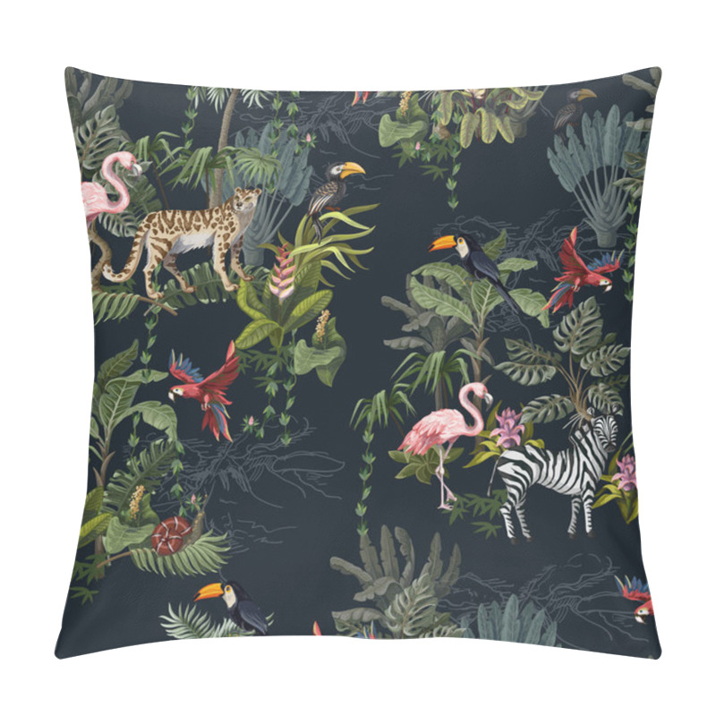 Personality  Seamless Pattern With Jungle Animals, Flowers And Trees. Vector. Pillow Covers