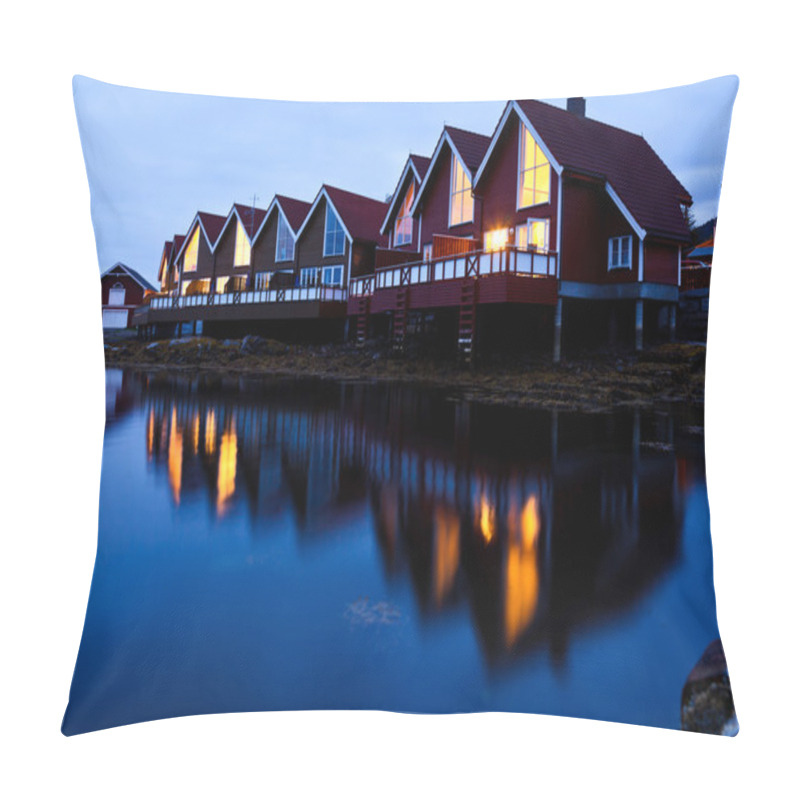 Personality  Camping Cabins On A Fjord At Night Pillow Covers