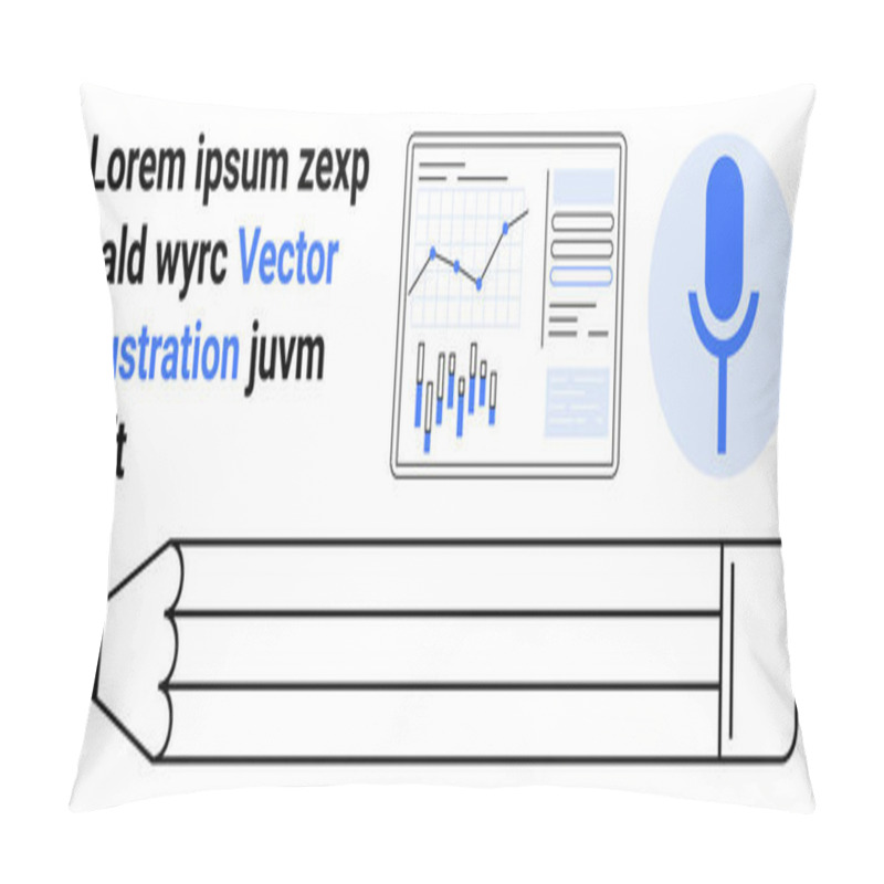 Personality  Pencil, Graph On Screen With Increasing And Decreasing Data Points, Dictionary-style Text, And Microphone Icon. Ideal For Presentations, Data Analysis, Creative Projects, Content Creation, Writing Pillow Covers