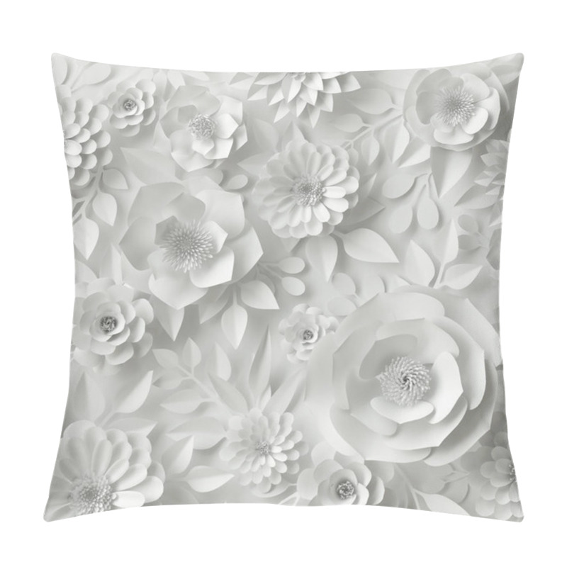 Personality  3d Render, Digital Illustration, White Paper Flowers, Floral Background, Wedding Card Pillow Covers