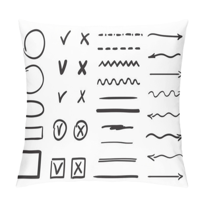 Personality  Hand Drawn Doodles. Infographic Elements On Isolated White Background. Hand Drawn Signs. Black And White Illustration Pillow Covers