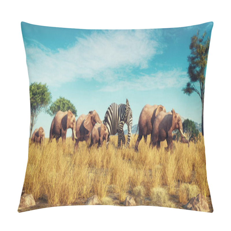 Personality  Elephant With A Zebra Skin Into A Crowd . Think Outside The Box Concept . This Is A 3d Render Illustration Pillow Covers