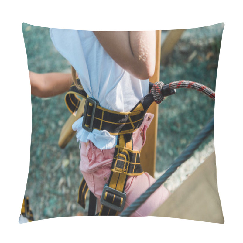 Personality  Cropped View Of Kid With Height Equipment In Adventure Park  Pillow Covers