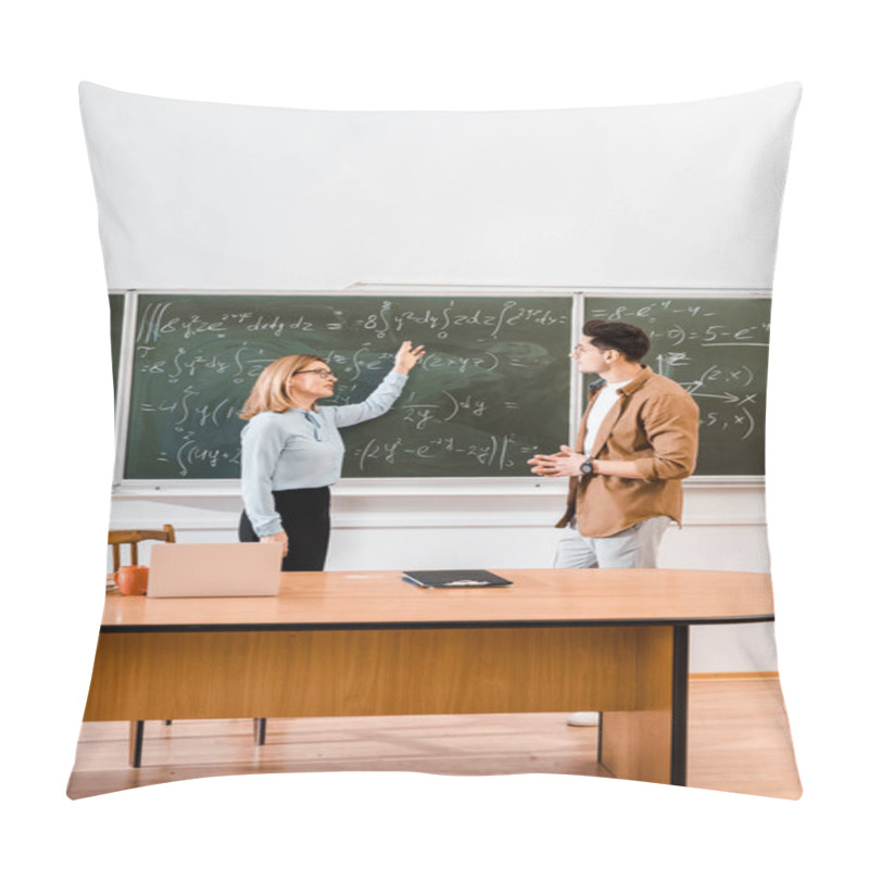 Personality  Female Teacher Pointing At Equations To Student In Classroom Pillow Covers