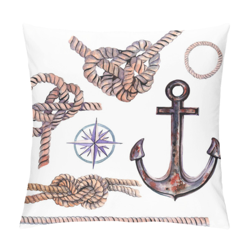 Personality  Marine Set Of Elements For Your Design From The Anchor, Steering Wheel And Sea Knots. Pillow Covers