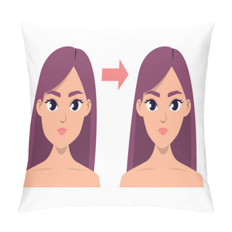 Personality  Face Contour Plastic Surgery Vector Isolated. V-line Jaw Reduction. Beauty Procedure. Face Lift Before And After. Pillow Covers