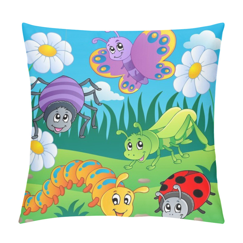 Personality  Meadow With Various Bugs Theme 1 Pillow Covers