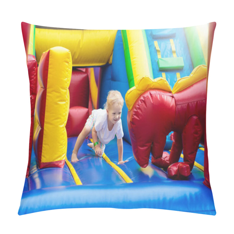 Personality  Child Jumping On Playground Trampoline. Kids Jump. Pillow Covers