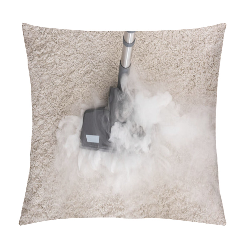 Personality  Top View Of Brush Of Vacuum Cleaner With Hot Steam On Carpet At Home  Pillow Covers