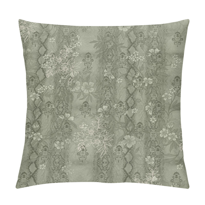 Personality  It's A Unique Digital Traditional Geometric Ethnic Border, Floral Leaves Baroque Pattern And Mughal Art Elements, Abstract Texture Motif, And Vintage Ornament Artwork Combination For Textile Printing. Pillow Covers