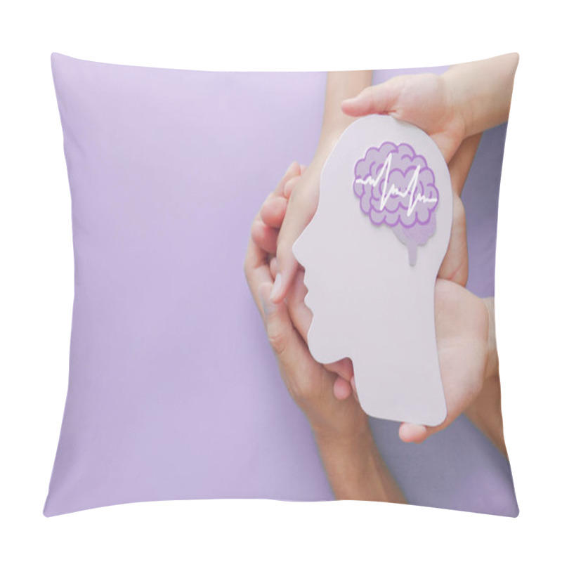 Personality  Adult And Child Hands Holding Encephalography Brain Paper Cutout,autism, Stroke, Epilepsy And Alzheimer Awareness, Seizure Disorder, Stroke, ADHD, World Mental Health Day Concept Pillow Covers