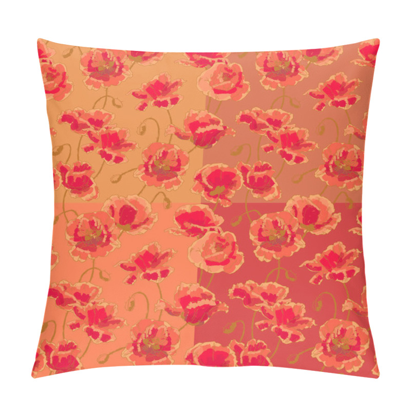 Personality  Four Seamless Pattern With Poppy Flowers Pillow Covers