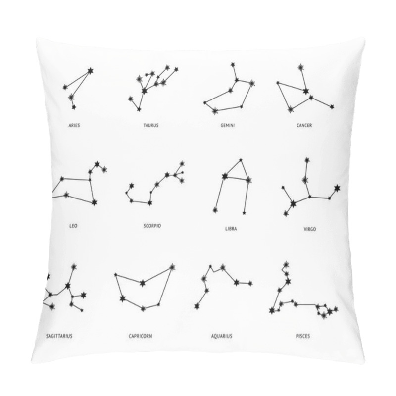 Personality  Twelve Zodiac Constellations Vector Illustration In Sketch Style Isolated. Pillow Covers