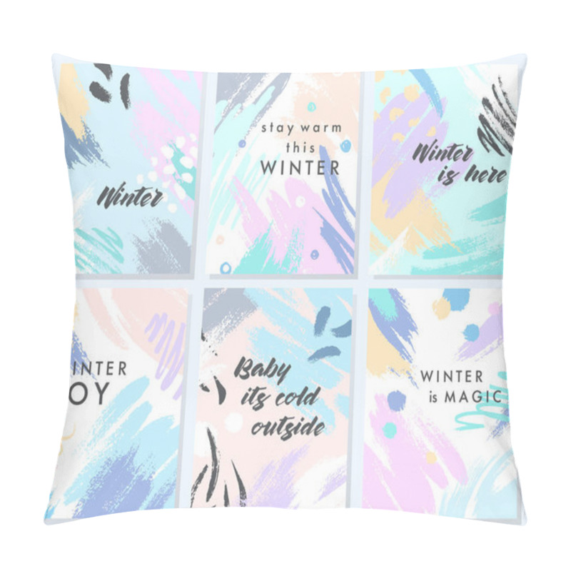 Personality  Unique Artistic Winter Cards With Hand Drawn Shapes And Textures In Soft Pastel Colors.Trendy Graphic Design Perfect For Prints,flyers,banners,invitations,special Offer And More.Vector Collages. Pillow Covers