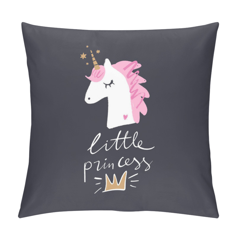 Personality  Lovely Unicorn Little Princess, Baby Stylish Illustration, Unique Print For Posters, Cards, Clothes And Stationery. So Magical Text. Little Kawaii Pony Pillow Covers