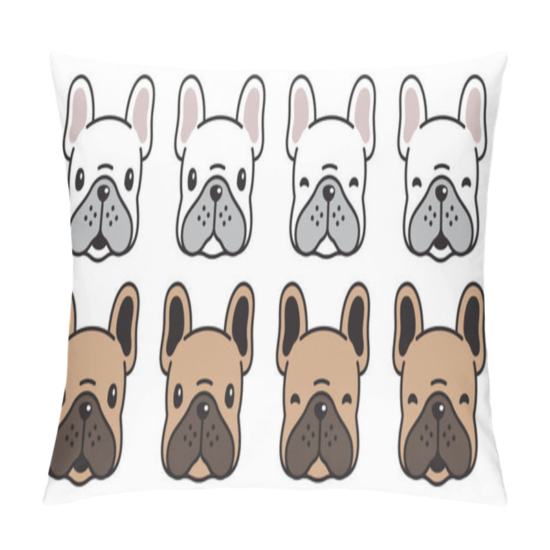 Personality  Dog Vector French Bulldog Icon Head Cartoon Character Puppy Logo Illustration White Brown Pillow Covers